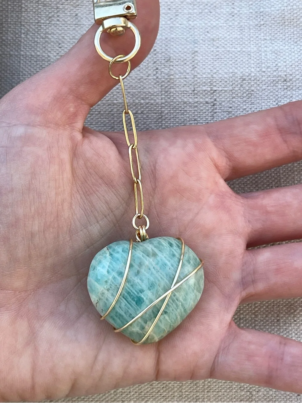 Amazonite Heart Bag Charm Gold
